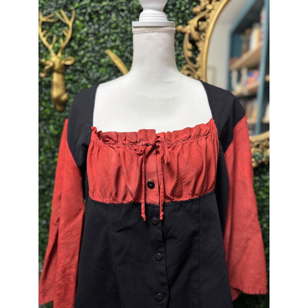 Adrian Jordan Color Block Button Front Top Red Black Boho Artsy Renaissance Top - Picture 2 of 8
